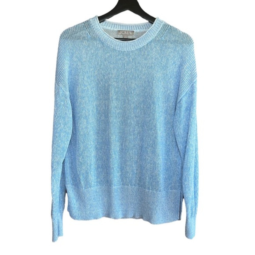 J.Crew Blue Cotton Linen Knit Sweater Womens‎ S Crew Neck Pullover Top W/Flaw